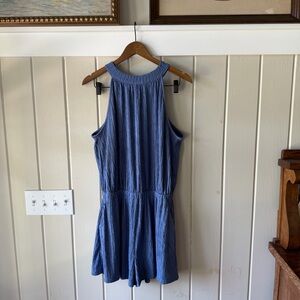 Women’s Sleeveless Halter Mini Romper in Slate Blue, Size Large